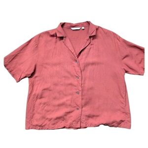 Uniqlo Women's Linen Blend Button Down Collared Top Rust Orange M Resort Casual